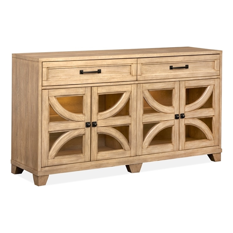 Bowery Hill Traditional Glass Door Buffet With Wine Storage in Honey Maple