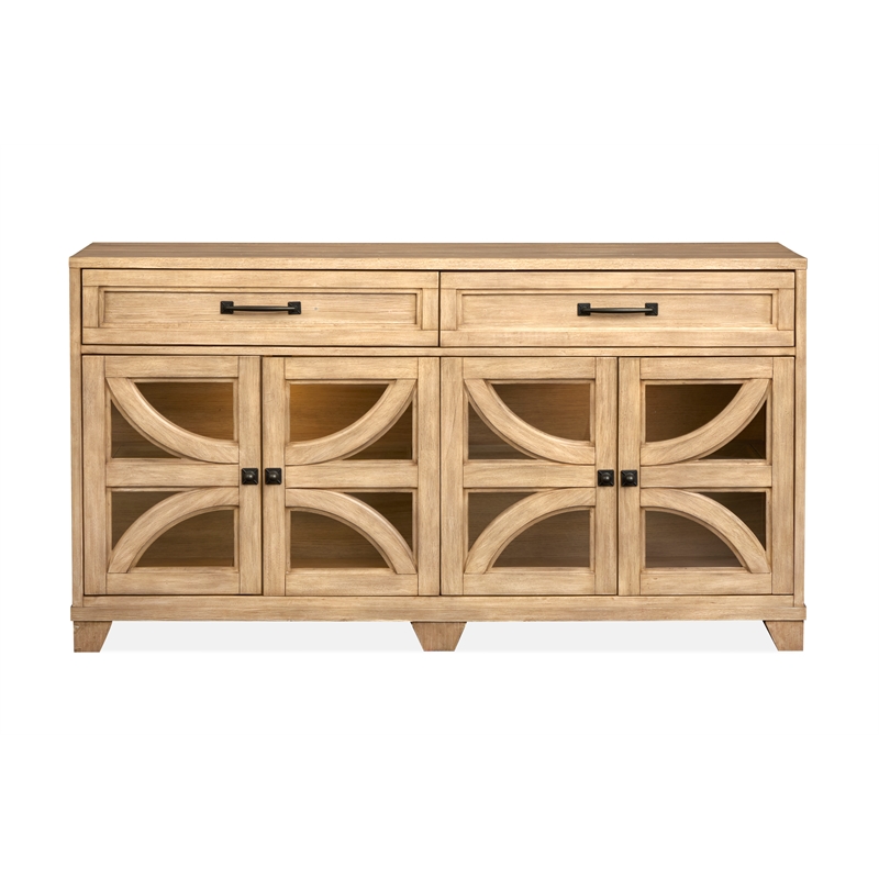 Bowery Hill Traditional Glass Door Buffet With Wine Storage in Honey Maple