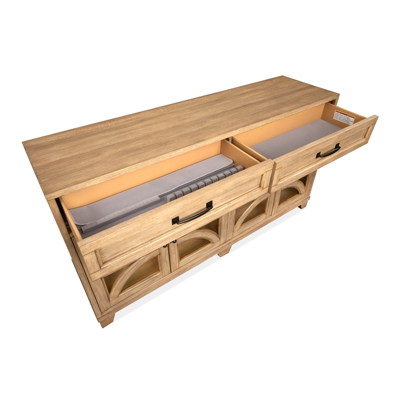 Bowery Hill Traditional Glass Door Buffet With Wine Storage in Honey Maple