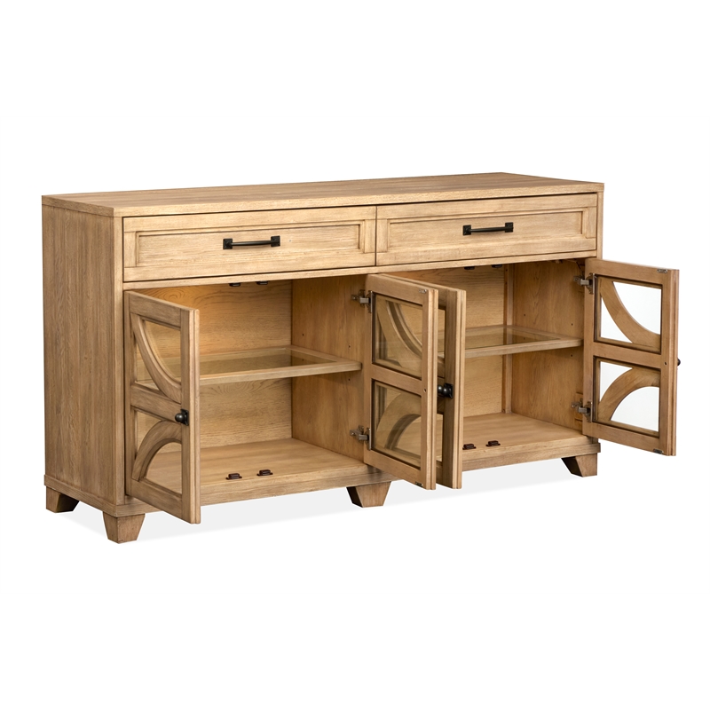 Bowery Hill Traditional Glass Door Buffet With Wine Storage in Honey Maple