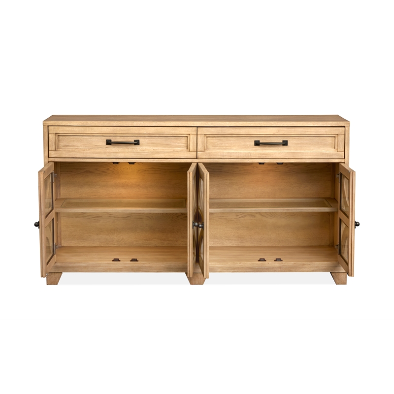 Bowery Hill Traditional Glass Door Buffet With Wine Storage in Honey Maple