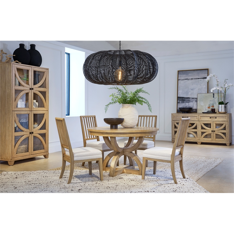 Bowery Hill Upholstered Side Chair With Slat Back Set of 2 in Honey Maple