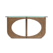 Bowery Hill Contemporary Glass Top Demilune Sofa Table in Almond