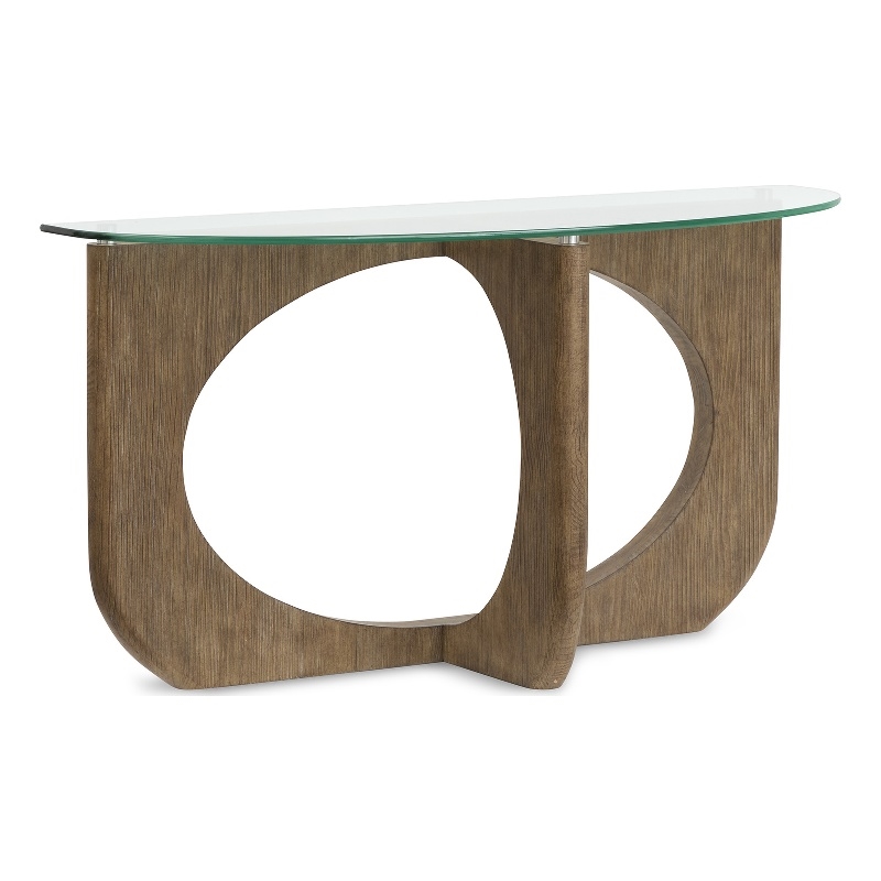 Bowery Hill Contemporary Glass Top Demilune Sofa Table in Almond