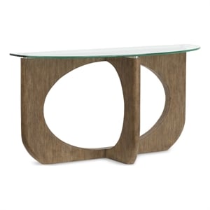 Bowery Hill Contemporary Glass Top Demilune Sofa Table in Almond