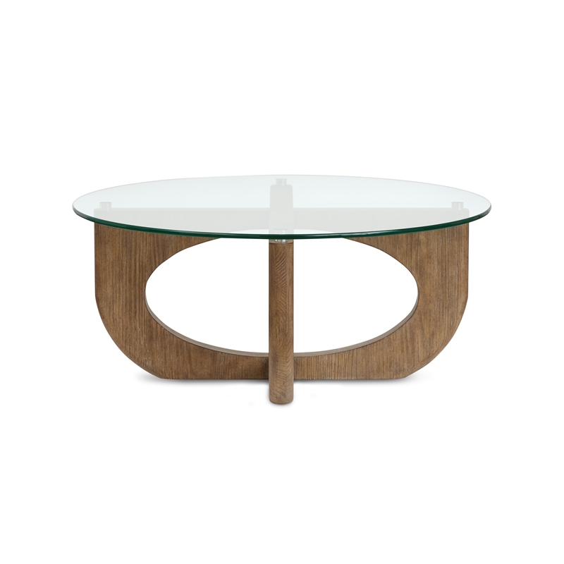 Bowery Hill Contemporary Glass Top Round Cocktail Table in Almond