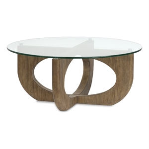 Bowery Hill Contemporary Glass Top Round Cocktail Table in Almond