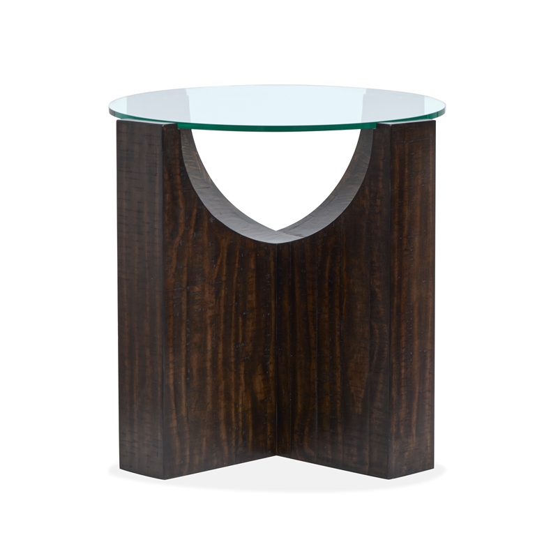 Bowery Hill Glass Insert Round Accent Table in Rustic Tavern