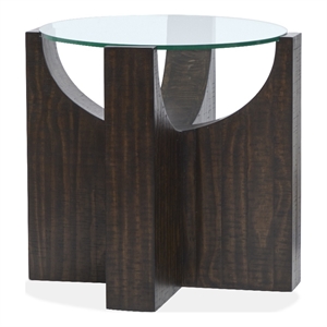 Bowery Hill Glass Insert Round Accent Table in Rustic Tavern