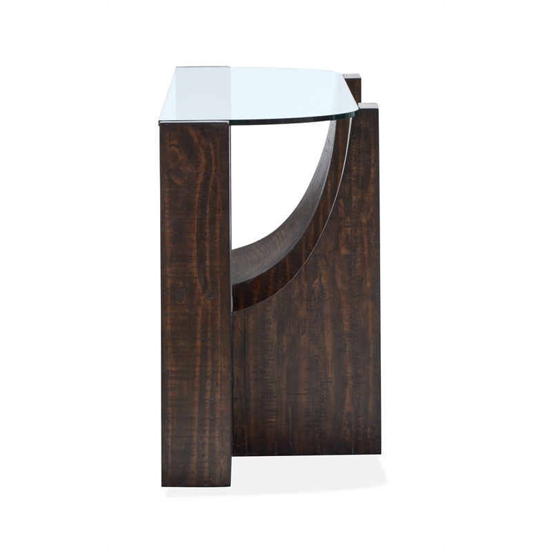 Bowery Hill Glass Insert Console Sofa Table in Rustic Tavern