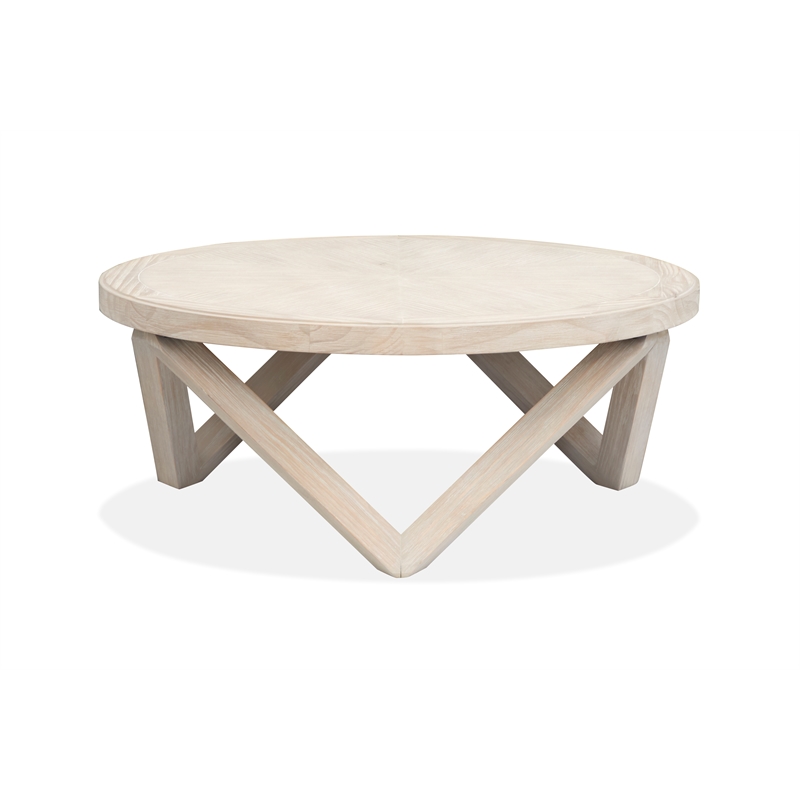 Bowery Hill Contemporary Casual Round Cocktail Table in Coconut Cream