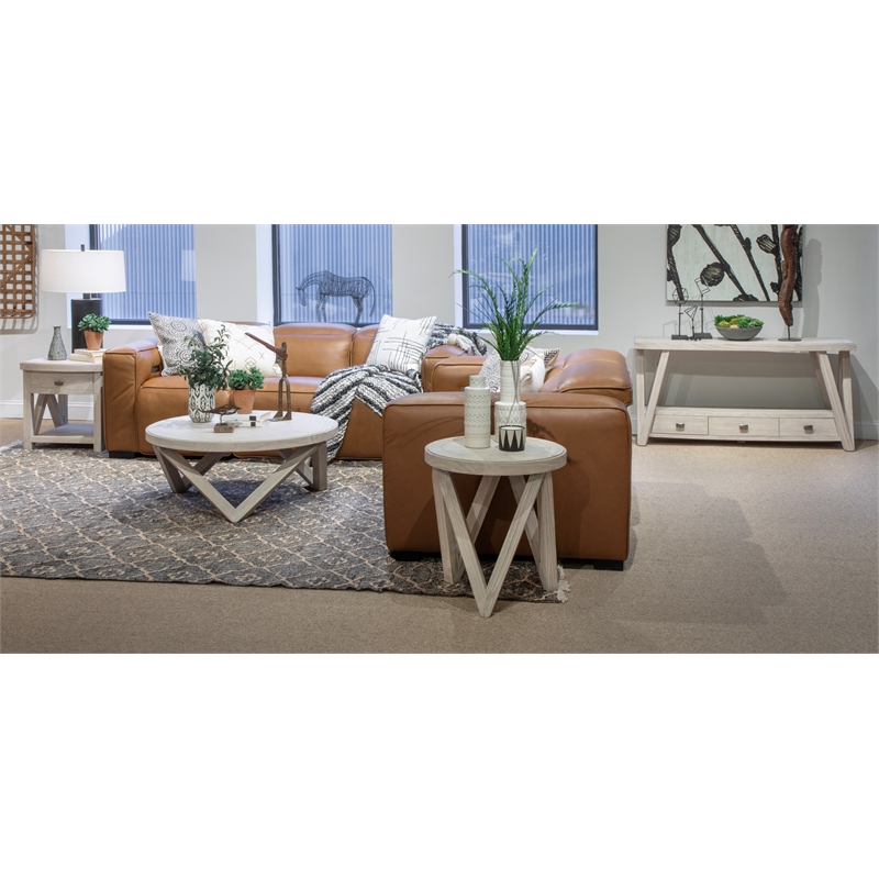 Bowery Hill Contemporary Casual Round Cocktail Table in Coconut Cream