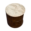 Bowery Hill Modern Stone Top Round End Table With Shelves in Burnt Umber