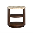 Bowery Hill Modern Stone Top Round End Table With Shelves in Burnt Umber