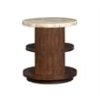 Bowery Hill Modern Stone Top Round End Table With Shelves in Burnt Umber