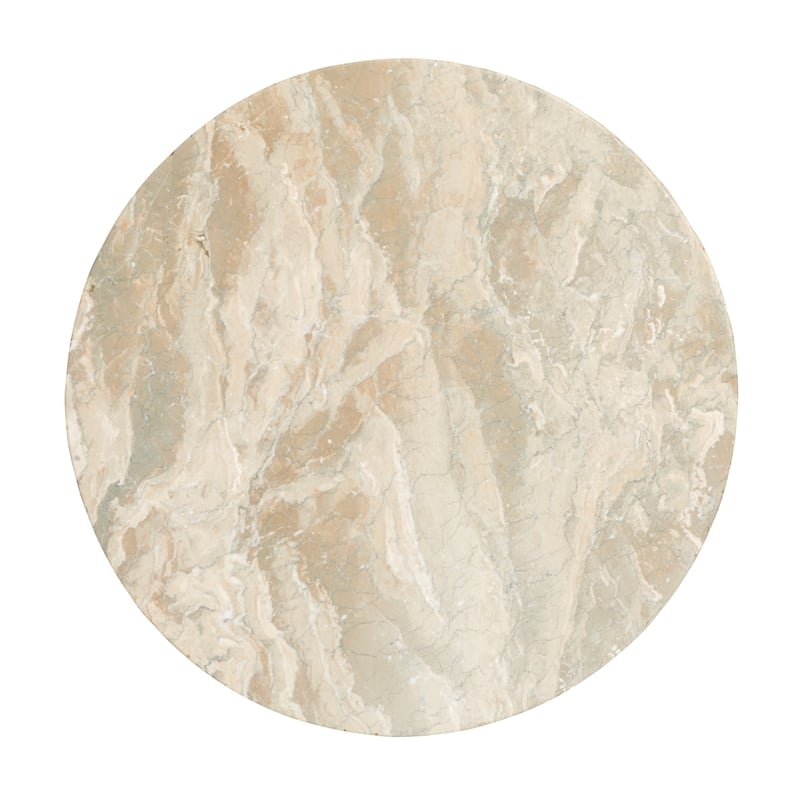 Bowery Hill Modern Stone Top Round End Table With Shelves in Burnt Umber