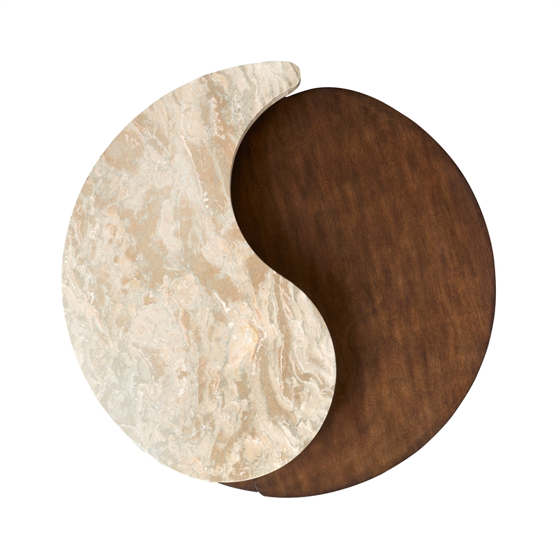 Bowery Hill Modern Stone Top Round Cocktail Table With Casters in Burnt Umber