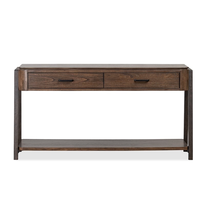 Bowery Hill Rectangular Sofa Table With Shelf in Milk Chocolate & Dark Chocolate