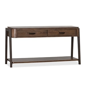 Bowery Hill Rectangular Sofa Table With Shelf in Milk Chocolate & Dark Chocolate
