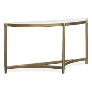 Bowery Hill Metal and Glass Demilune Sofa Table in Aged Brass & Volakas Classic