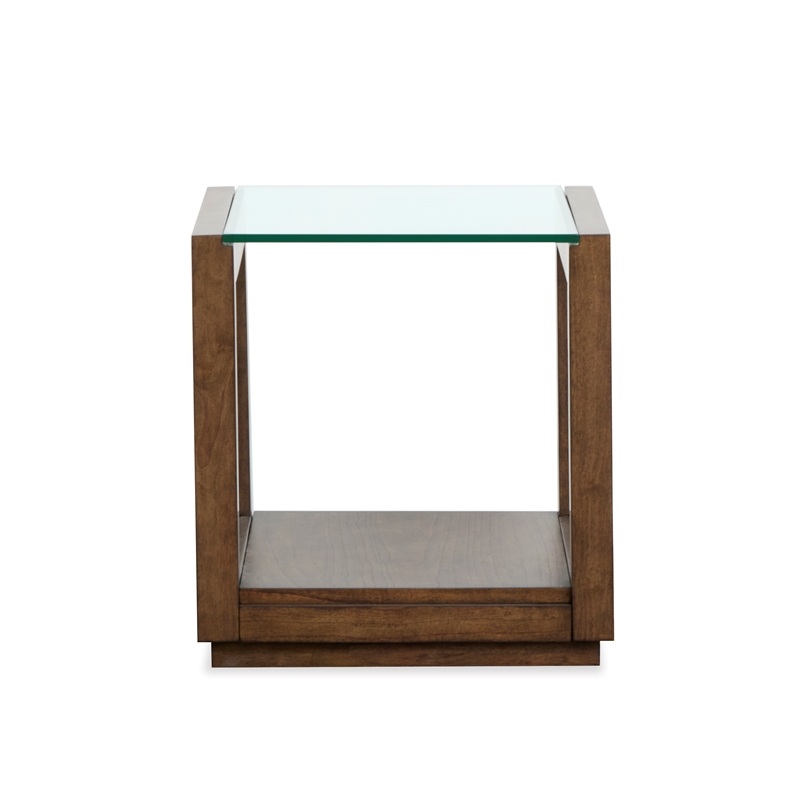 Bowery Hill Modern Glass Top Rectangular End Table With Shelf in Cinnamon
