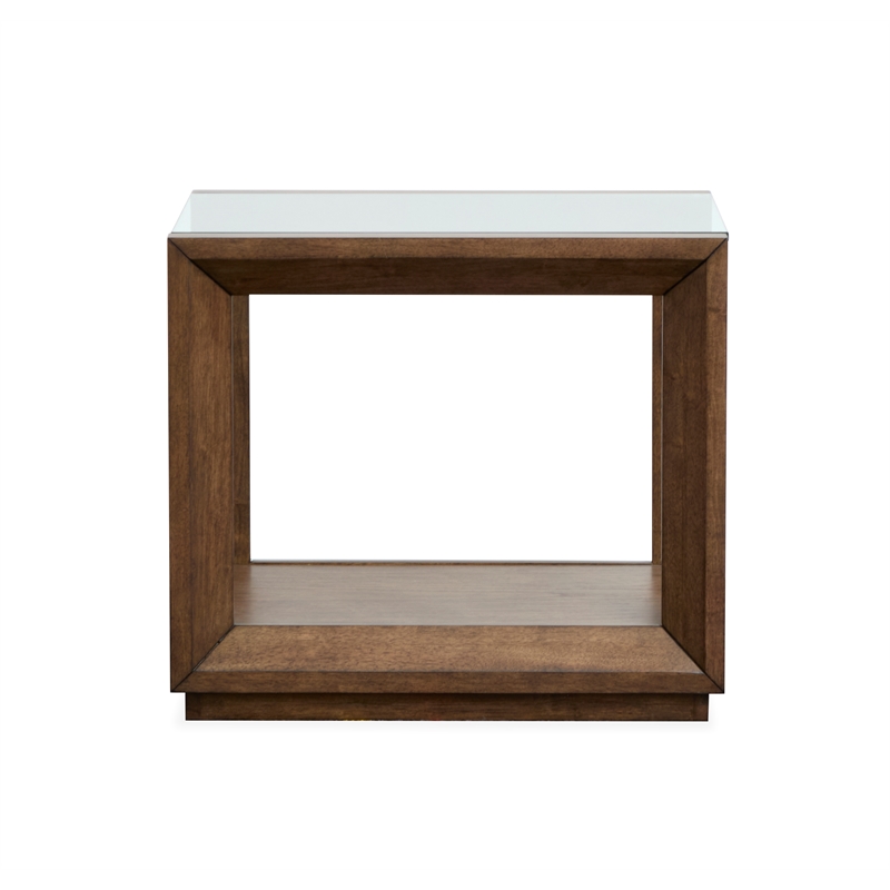 Bowery Hill Modern Glass Top Rectangular End Table With Shelf in Cinnamon