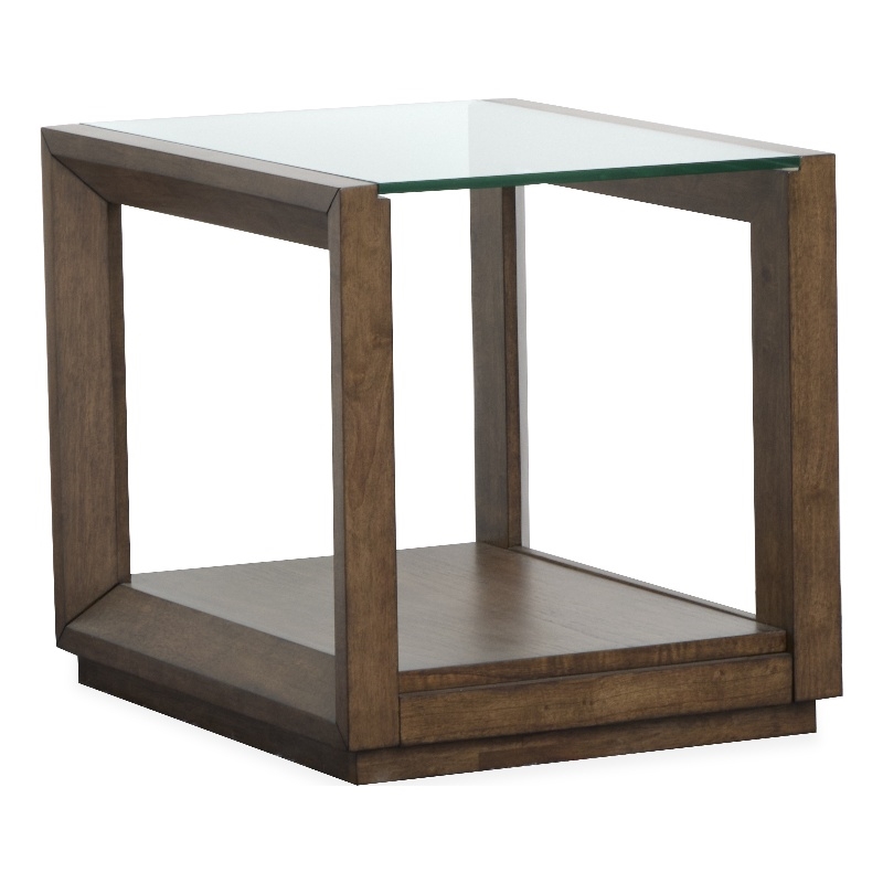 Bowery Hill Modern Glass Top Rectangular End Table With Shelf in Cinnamon