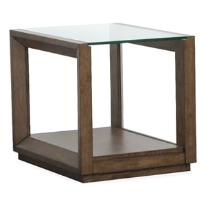 Bowery Hill Modern Glass Top Rectangular End Table With Shelf in Cinnamon