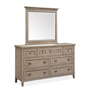 Bowery Hill Casual 7-Drawer Dresser With Landscape Mirror in Dovetail Grey
