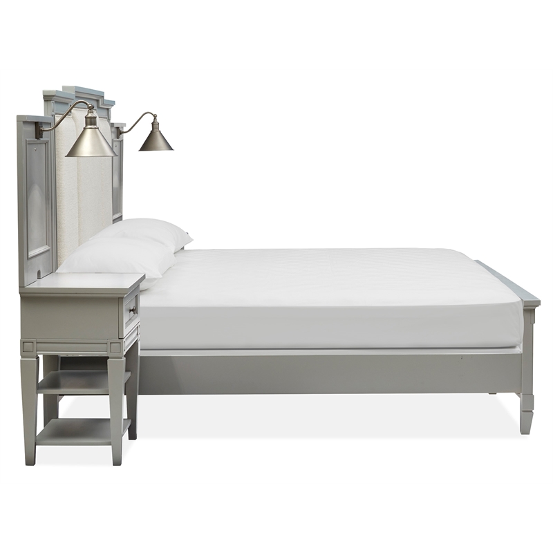 Bowery Hill Queen Upholstered Wall Bed With Panel Detailing in Pebble
