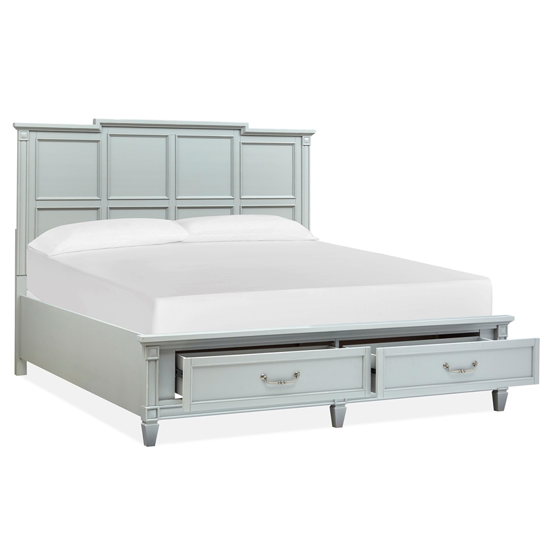 Bowery Hill King Panel Storage Bed With Footboard Drawers in Pebble