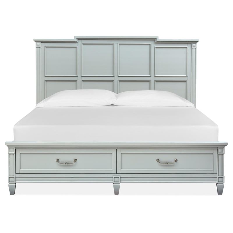 Bowery Hill King Panel Storage Bed With Footboard Drawers in Pebble
