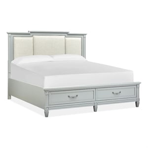 Bowery Hill King Upholstered Panel Storage Bed With Footboard Drawers in Pebble
