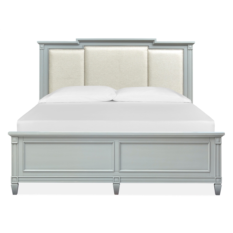 Bowery Hill Queen Upholstered Panel Bed With Floor Protectors in Pebble