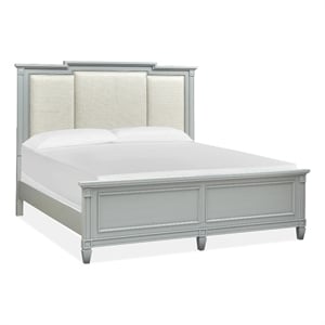 Bowery Hill Queen Upholstered Panel Bed With Floor Protectors in Pebble