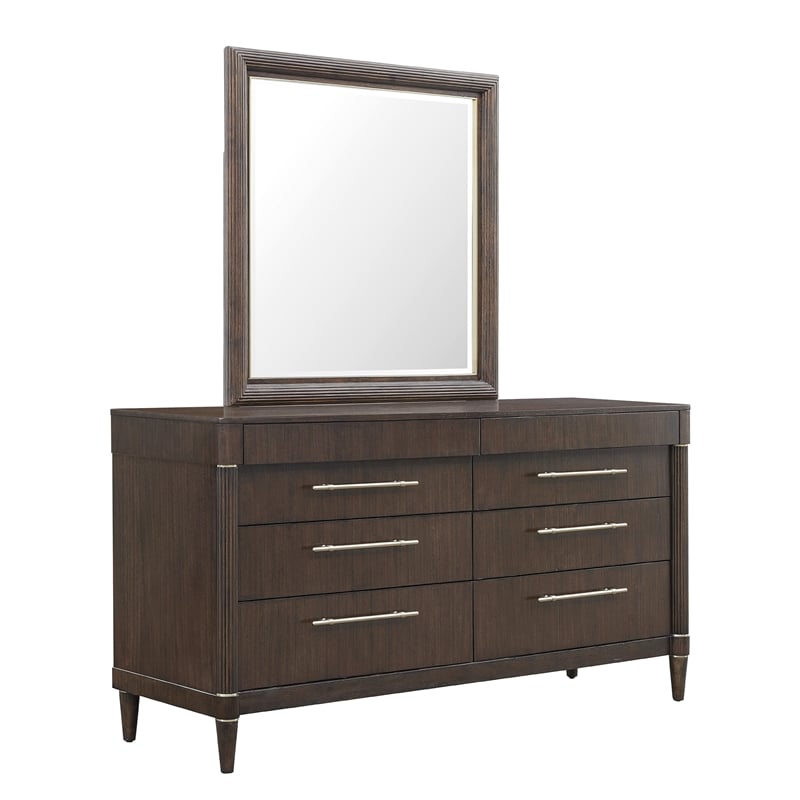 Bowery Hill 8 Drawer Dresser in Piano Brown Eucalyptus Wood Veneer