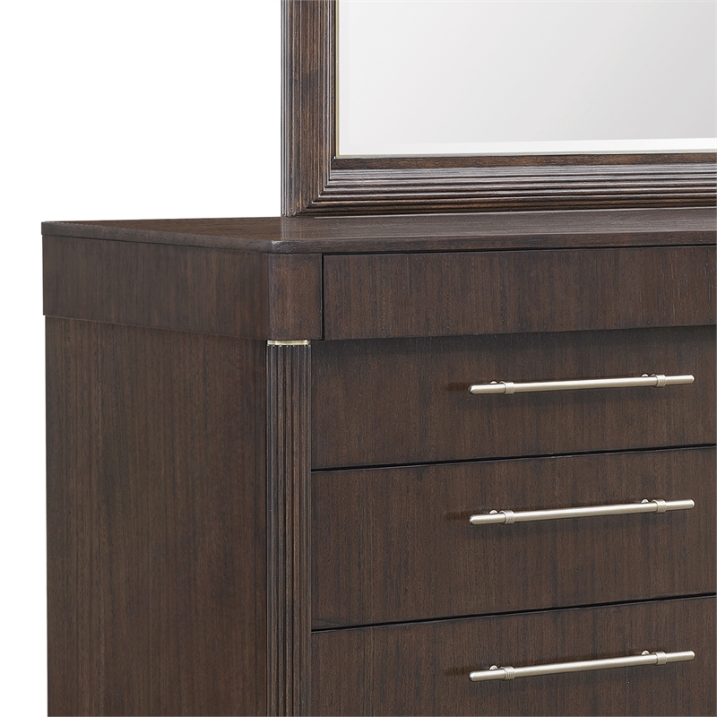 Bowery Hill 8 Drawer Dresser in Piano Brown Eucalyptus Wood Veneer