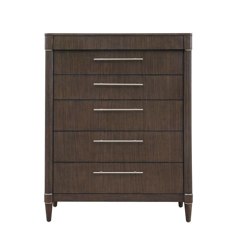 Bowery Hill 6 Drawer Chest in Piano Brown Eucalyptus Wood Veneer