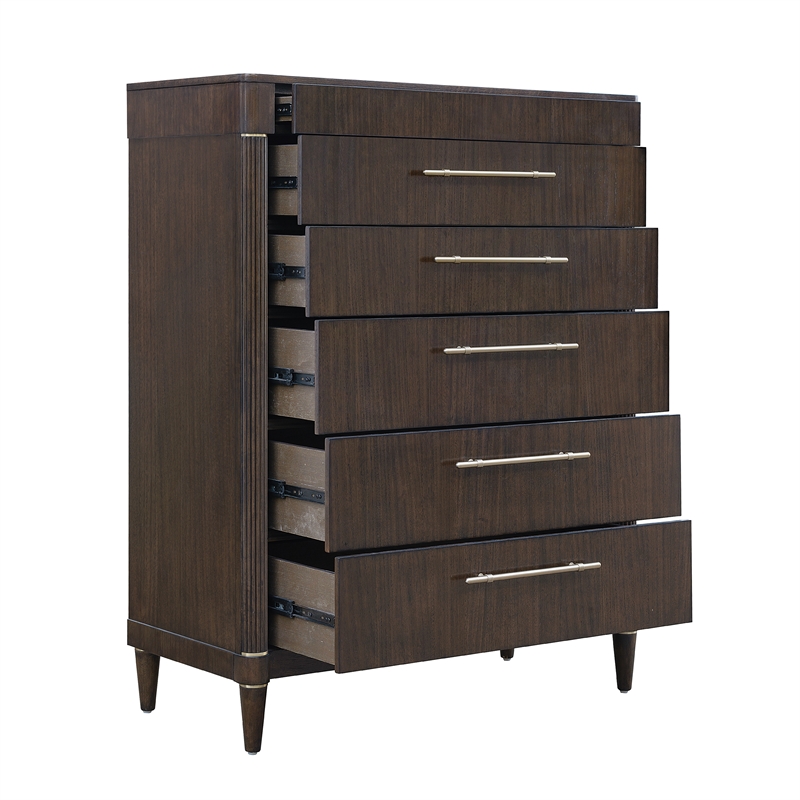 Bowery Hill 6 Drawer Chest in Piano Brown Eucalyptus Wood Veneer