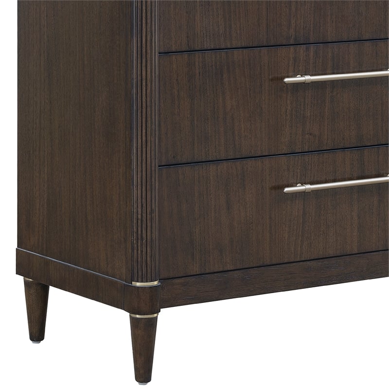 Bowery Hill 6 Drawer Chest in Piano Brown Eucalyptus Wood Veneer