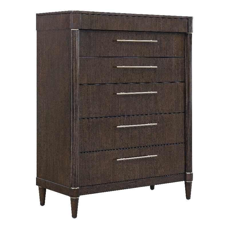 Bowery Hill 6 Drawer Chest in Piano Brown Eucalyptus Wood Veneer