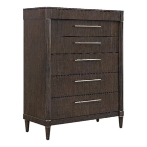 Bowery Hill 6 Drawer Chest in Piano Brown Eucalyptus Wood Veneer