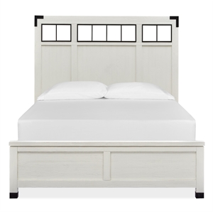 Bowery Hill Queen Panel Bed with Metal and Wood Headboard in Silo White