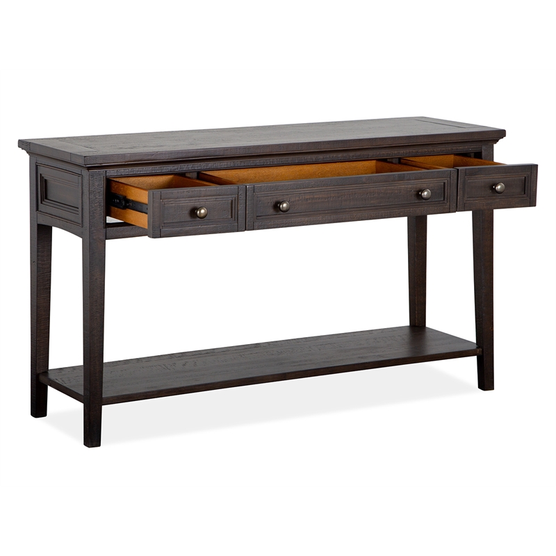 Bowery Hill Rectangular Sofa Table with 3 Drawers in Graphite