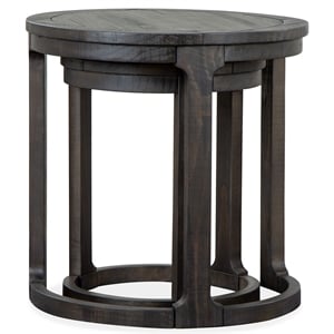 Bowery Hill Round Solid Pine Wood Nesting End Table Set in Peppercorn