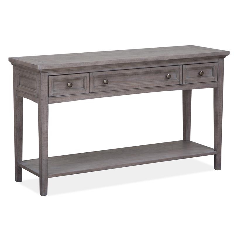 Bowery Hill Rectangular Sofa Table with 3 Drawers in Dovetail Grey