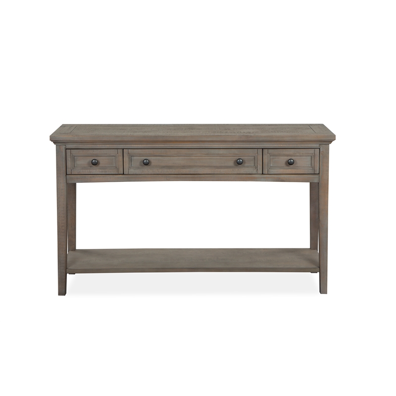 Bowery Hill Rectangular Sofa Table with 3 Drawers in Dovetail Grey