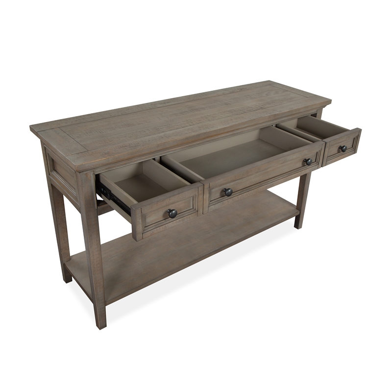 Bowery Hill Rectangular Sofa Table with 3 Drawers in Dovetail Grey