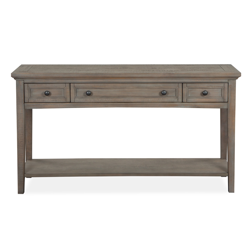 Bowery Hill Rectangular Sofa Table with 3 Drawers in Dovetail Grey