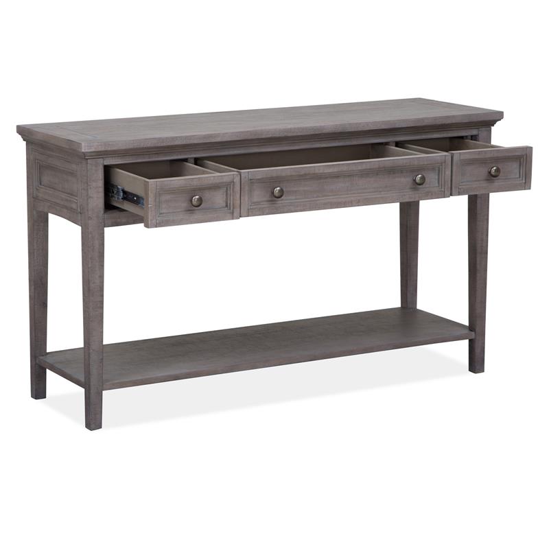 Bowery Hill Rectangular Sofa Table with 3 Drawers in Dovetail Grey